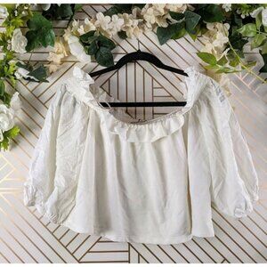 Zara Women’s Off The Shoulder White Top Cropped Flowy Cute Size Small